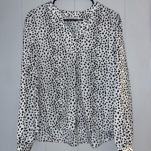 Black and White Long Sleeve Blouse with Mandarin Collar